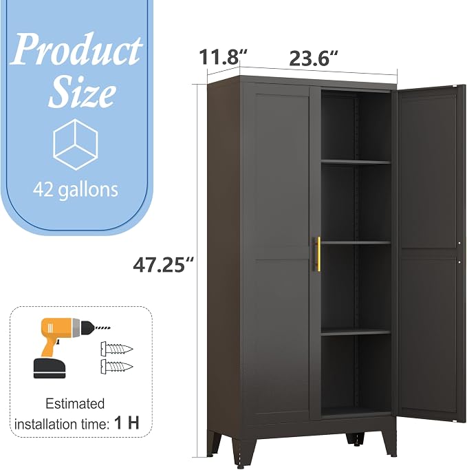 Black Metal Storage Cabinet, Kitchen Pantry Storage Cabinet - Image 2