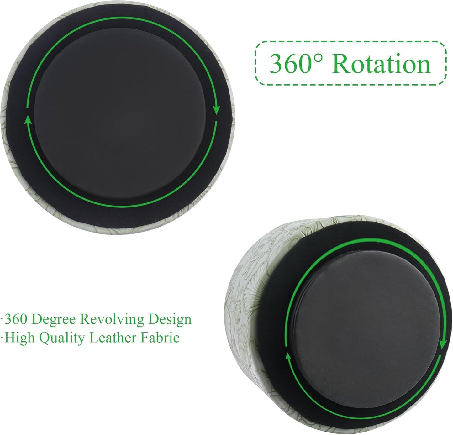 Hennaja Round Leather Art Supply Organizer,Remote Control Holder,360 Degree Spinning,Multi-Functional Pencil Holder,4 Compartments Desktop Stationary Organizer(1-Carved Green)