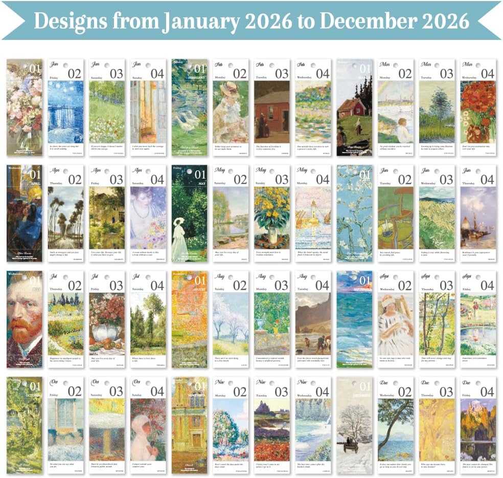2026 calendar desk calendar 2026 January-December Calendar - Oil Painting Themes with Inspiring Quotes for Each Page, 8.7" x 4" Desk Planner for Office Home Planning & Organizing