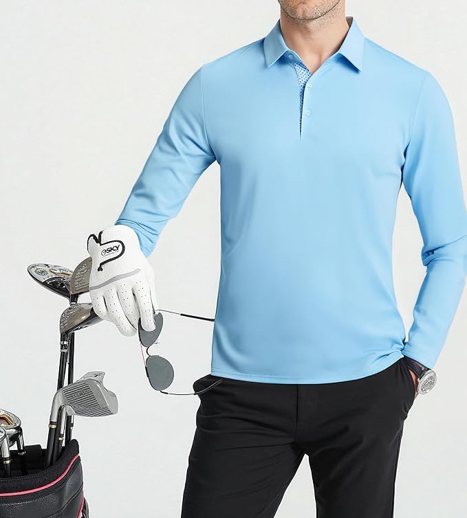 Alex Vando Mens Golf Shirt Moisture Wicking Quick-Dry Solid Long Sleeve Polo - Image 4
