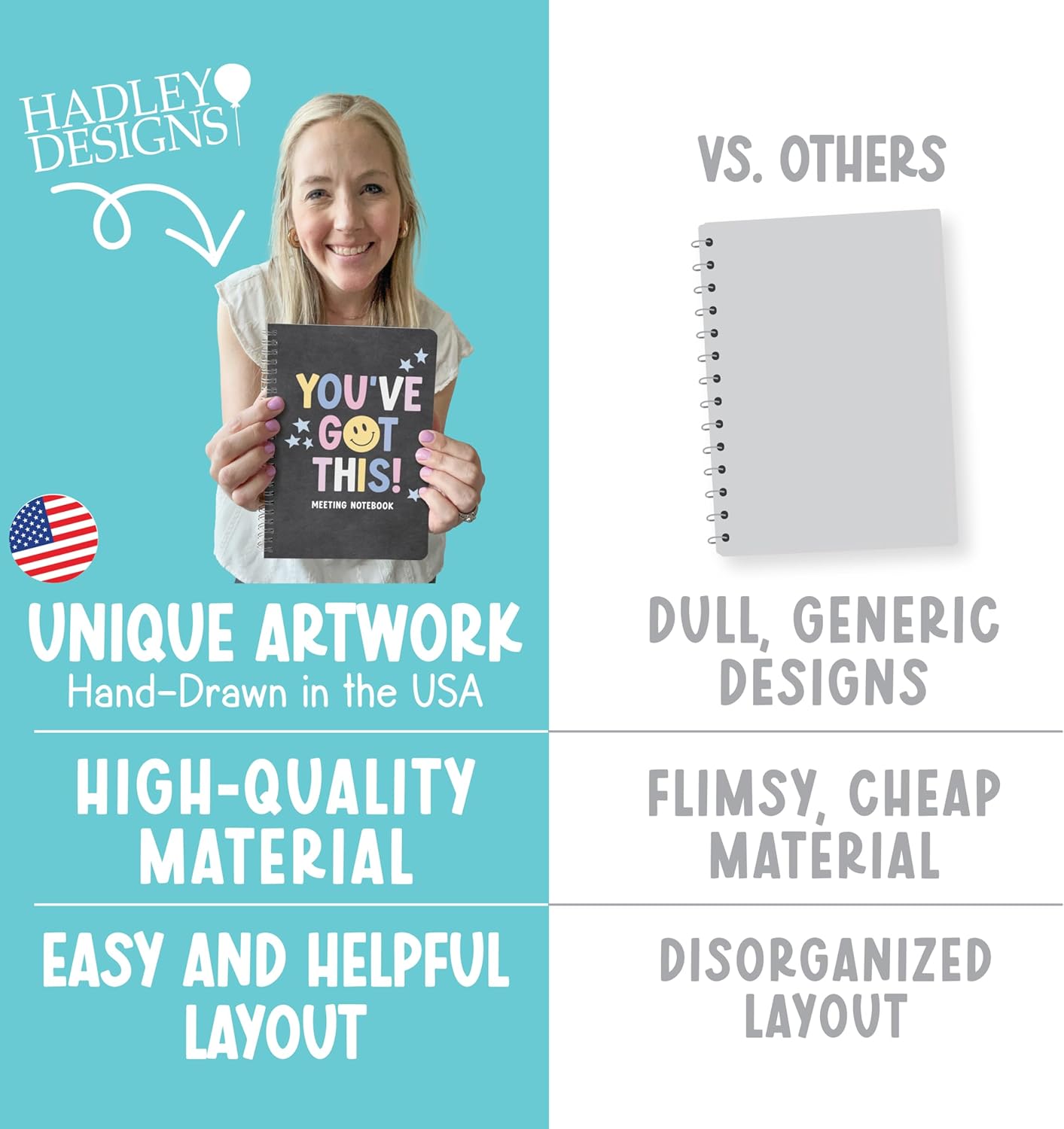 Hadley Designs Meeting Notebook For Work Organization - Meeting Business Planner, Business Notebooks Organizer, Office Notebooks For Note Taking, Chalkboard Work Planner Organizer Notebook