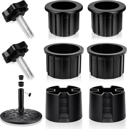 8 Pieces Set Outdoor Patio Umbrella Base Stand Hole Ring Plug Cover and Cap Replacement Parts, Umbrella Stand Base with M8 Thread Replacement Stabilizer Sleeve for Outdoor Patio Spaces, Black