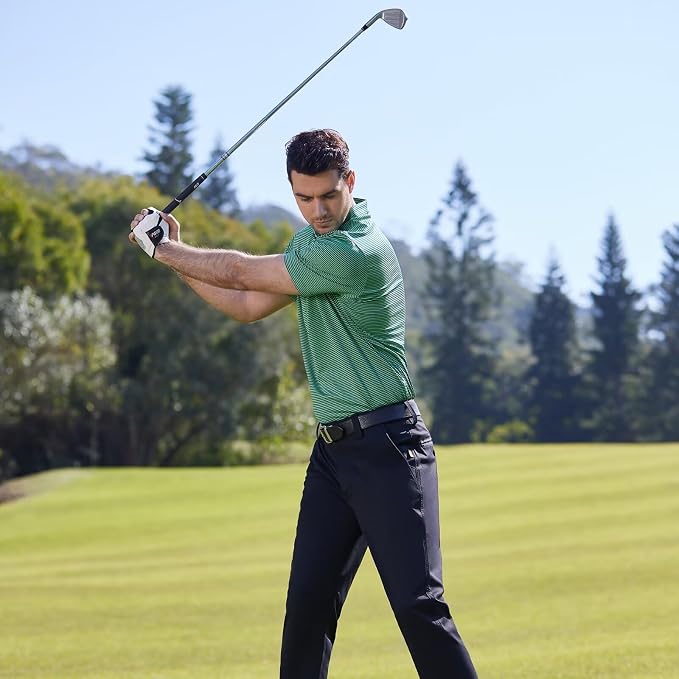 Men's Golf Polo Shirts Short Sleeve Striped Performance Moisture Wicking Dry - Image 3