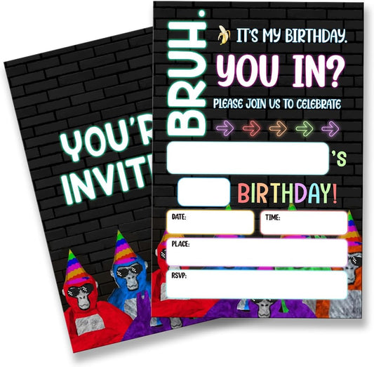 Birthday Invitations for Boys Teens Supplies with Envelopes Set of 20 Bruh Birthday Party Invitations Fill in Blank, Double Sided