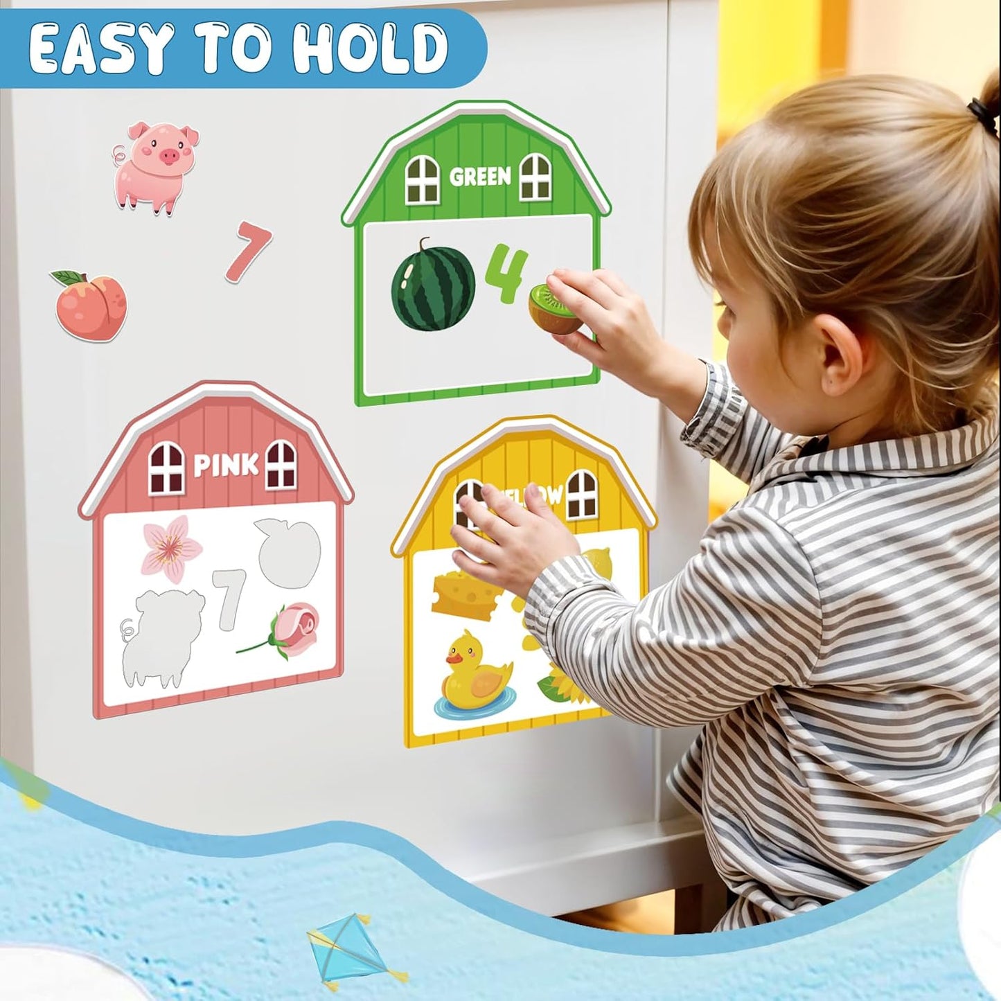 10Pcs Magnetic Color Sorting Toys 60 Toddler Magnets for Refrigerator, Cute Farm Animal Fridge Magnets for Early Education Toddler Color Sorting Learning Activities