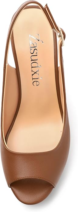 Womens Peep Toe Wedge Heels Matte Fashion Cork Slingback Pumps Platform Wedge - Image 3