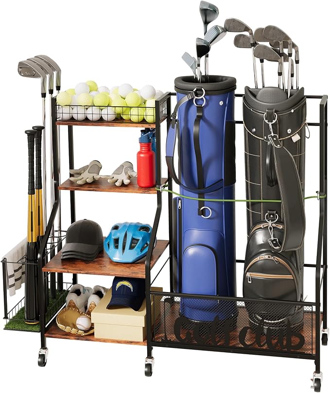 Golf Bag Organizer for 2 Bags, Large Golf Rack by HAVENLYYOUTH
