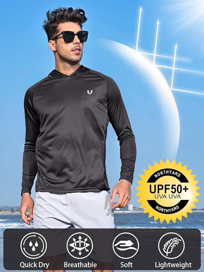 NORTHYARD Men's UPF 50+ Hoodie Shirts Long Sleeve Sun Protection Fishing Swim - Image 2