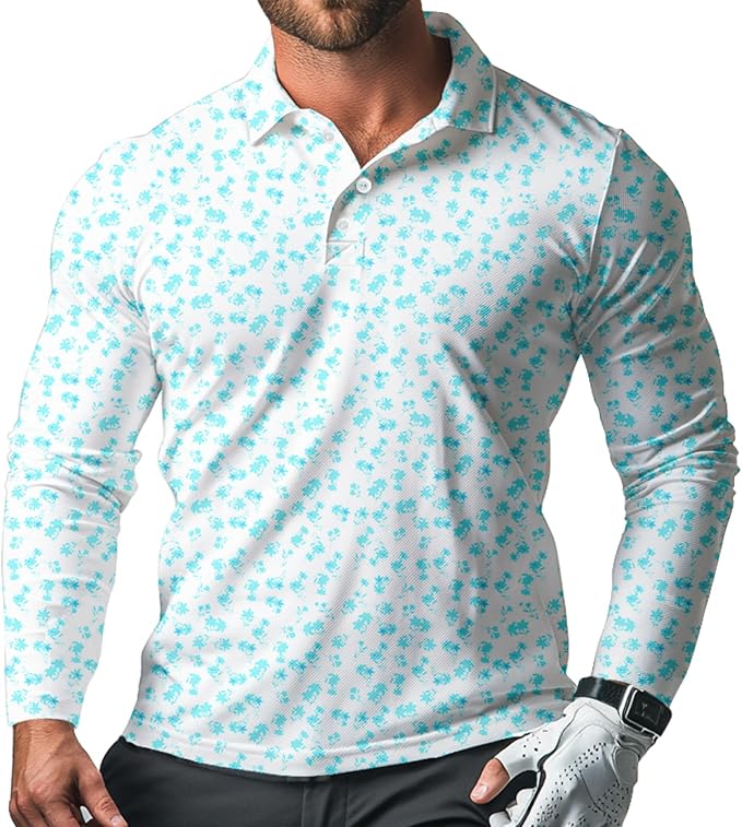 Men's Long Sleeve Golf Shirt Quick Dry 3 Button Work Fishing Outdoor Casual by SQPO