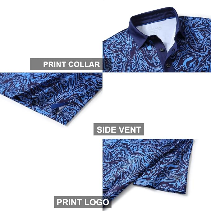 Golf Shirts for Men Dry Fit Short Sleeve Print Performance Moisture Wicking - Image 4