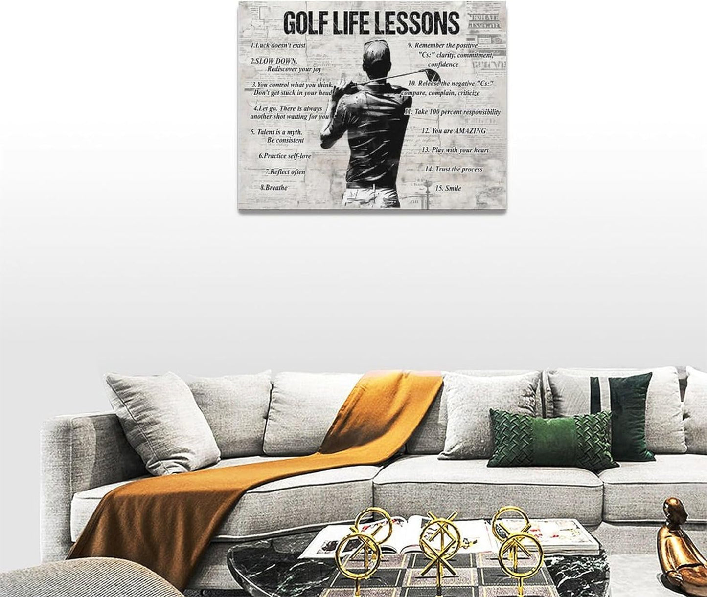Gyeong Golf Sports Wall Art Golf Life Lessons Wall Decor Golf Sign Retro Poster Boy Men Room Motivational Decorations Canvas Print Painting Artwork for Bedroom Bathroom Living Room 16"x12"
