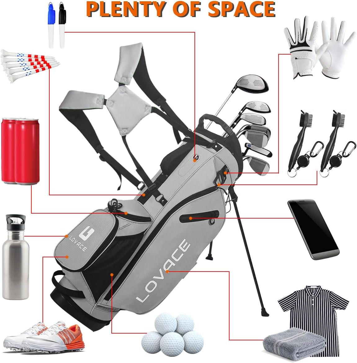 14-Way Golf Stand Bag, Lightweight Golf Bag with Stand for Men and Women