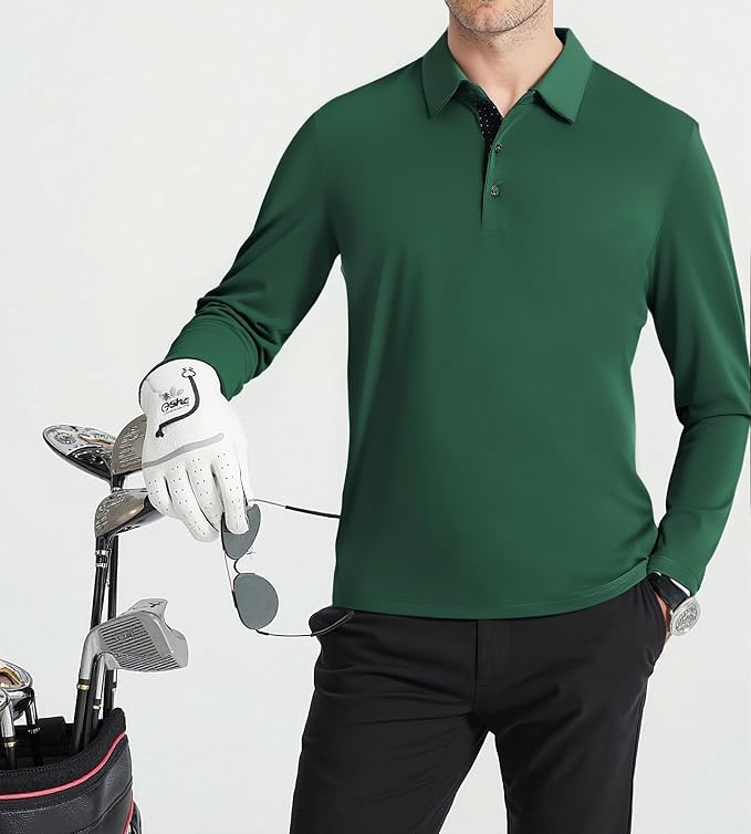 Alex Vando Mens Golf Shirt Moisture Wicking Quick-Dry Solid Long Sleeve Polo - Image 4