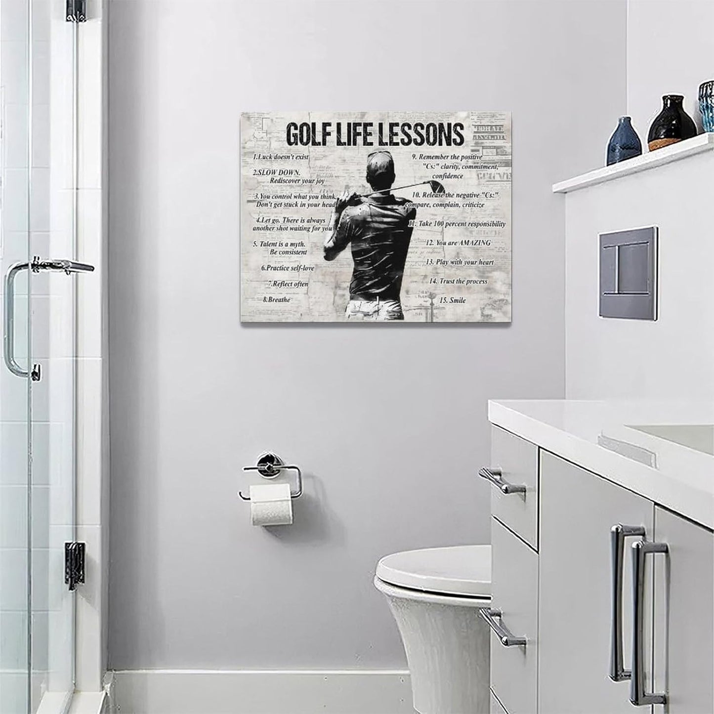 Gyeong Golf Sports Wall Art Golf Life Lessons Wall Decor Golf Sign Retro Poster Boy Men Room Motivational Decorations Canvas Print Painting Artwork for Bedroom Bathroom Living Room 16"x12"