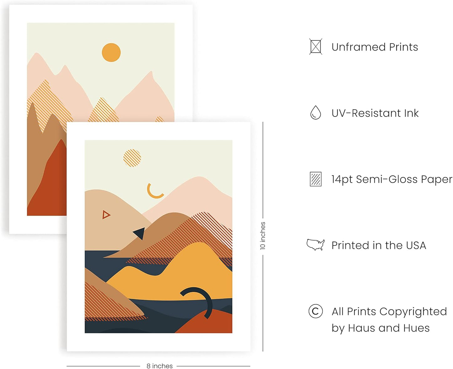 HAUS AND HUES Abstract Minimalist Landscape Wall Art - Set of 6 Modern Aesthetic Mountain Posters | Minimal Geometric Nature Paintings 8"x10" UNFRAMED