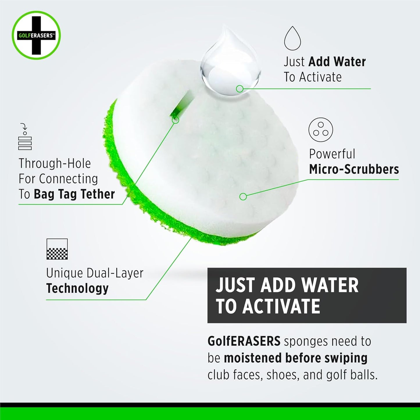 Instant Golf Eraser with Bag Tether, Premium Dual-Sided Sponge for Cleaning Clubs, Shoes & Golf Balls - Golf Club Cleaner, Golf Ball Cleaner, Golf Club Groove Cleaner, 6 Pack