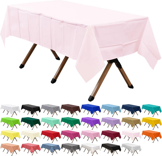 2 Pack Blush Pink Premium Plastic Tablecloth Rectangle 54 x 108 Inches Reusable Macaron Pink Decorative Table Cover for Dining, Wedding, Party, Indoor and Outdoor use