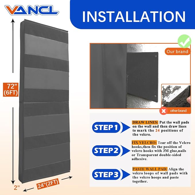 Gym Padding Wall Pads for Gym Wall Mats Basketball Wall Padding 2" Thick Foam - Image 2