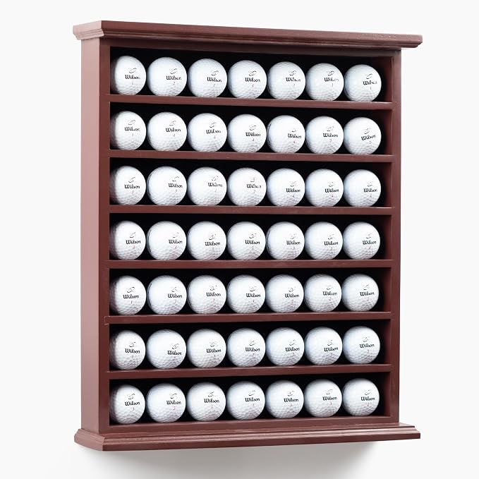 DECOMIL - 49 Golf Ball Display Case Cabinet Wall Rack Holder - No Door - Cherry by DECOMILLLC
