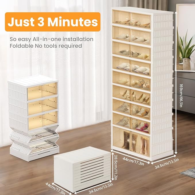 Portable Extra Large Folding Shoe Rack Set of 2, Shoe Organizer Storage Box - Image 2