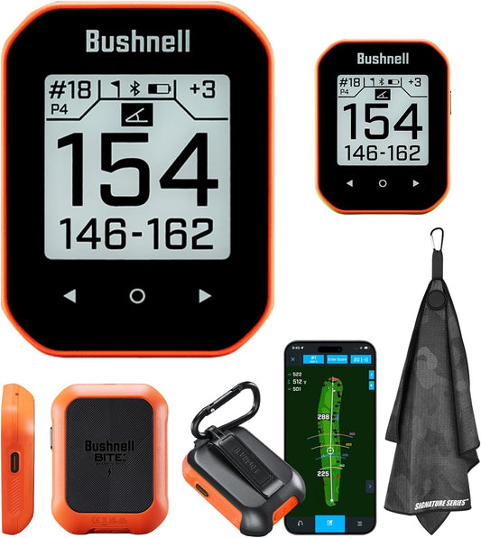 Bushnell Golf Phantom 3 Slope GPS Handlheld (Orange) | 38,000+ Courses, Slope Compensation, Hazard Info, Distance Calculator, Scorekeeping, Magnet Mount, Touchscreen | Signature Series Golf Towel