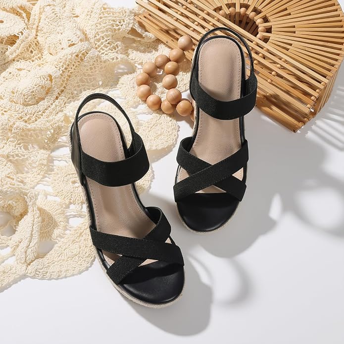 mikarka Women's Open Toe Espadrilles Wedge Sandal Slip On Elastic Ankle Strap - Image 5