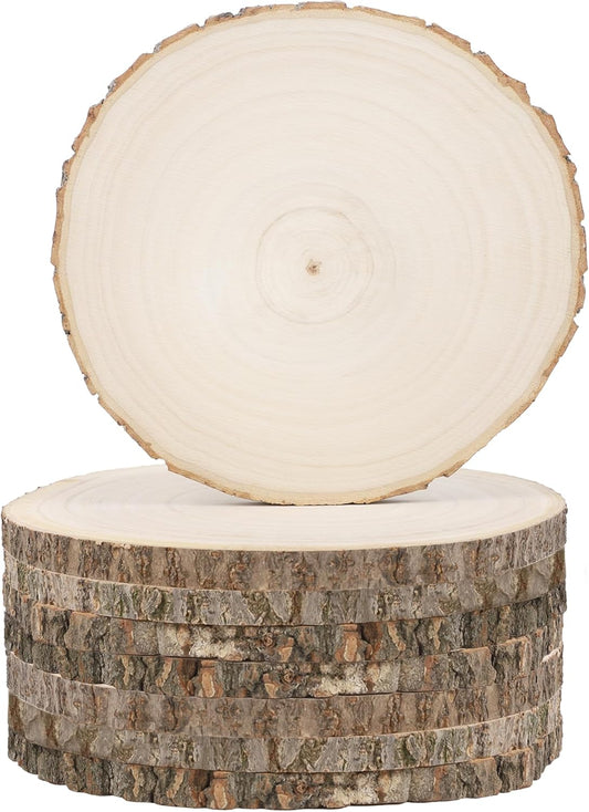 8 Pcs Large Unfinished Wood Slices, 6-7 Inches Wood Slabs for Centerpieces Natural Wooden Circle, DIY Wood Centerpieces for Tables Wedding Party Door Sign Decor