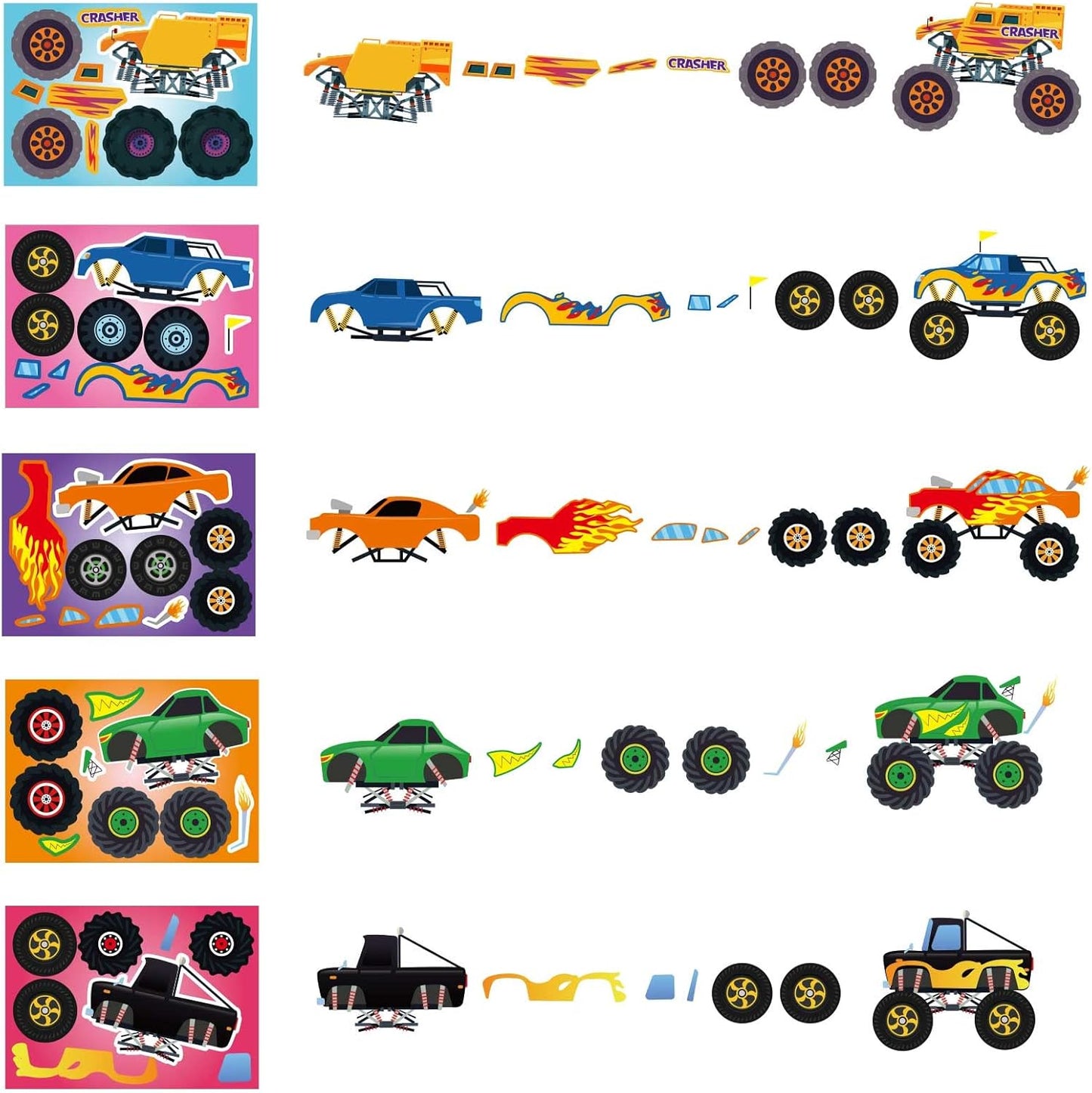 20 PCS Monster Truck Make Your Own Stickers with 10 Designs Truck Party Favors for Monster Truck-Themed Birthday Party Decorations Favor Supplies Education Toy Art Craft Activities Birthday Gift