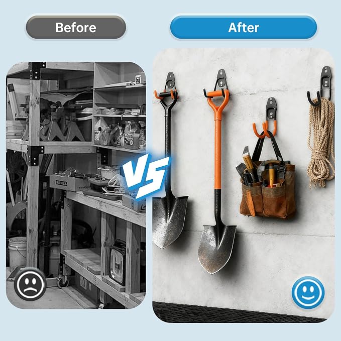 2 Pack Garage Storage Utility Hooks，Garage Garden Tool Organizer，Steel Wall - Image 4