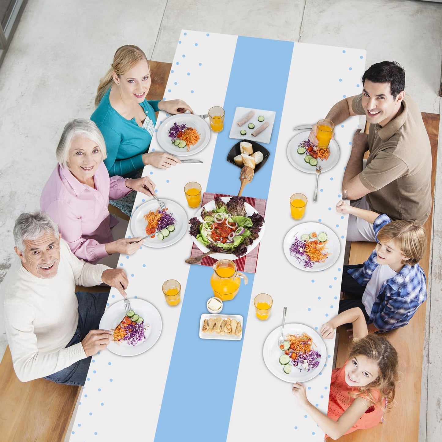 16 Pack 2in1 Disposable Plastic Tablecloths 54" x 108" White and Baby Blue Dot Party Table Cloth Rectangle Table Cover for Wedding Birthday Baby Shower Anniversary Christmas New Year Party Decorations