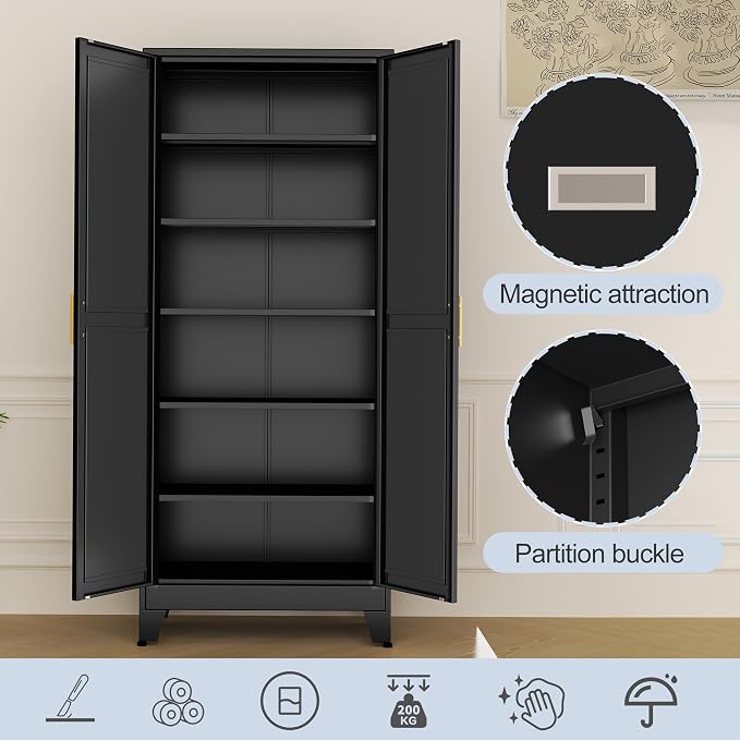Black Metal Storage Cabinet, Kitchen Pantry Storage Cabinet - Image 8