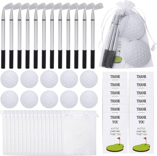 12 Sets Golf Ballpoint Pen Golf Pads Thank You Cards and Bags Golf Club Props Funny Sports Golfing Pen Black Gel Ink Golfing Pen for Men Women Golf Party Office Coworkers Stationery
