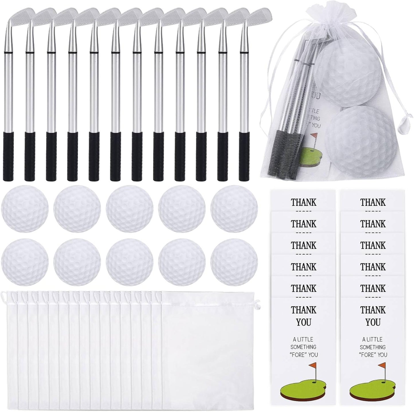 24 Sets Golf Ballpoint Pen Golf Pads Thank You Cards and Bags Golf Club Props Funny Sports Golfing Pen Black Gel Ink Golfing Pen for Men Women Golf Party Office Coworkers Stationery
