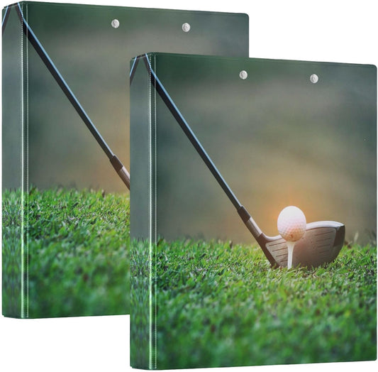 3 Ring Binder, Golf Theme Sport Ball 1.5 inch Round Ring Binder with 3 Inside Clear Pockets, Binders Organizer with Clipboard for Office Home School, Holds 200 Sheets, 1 Pack