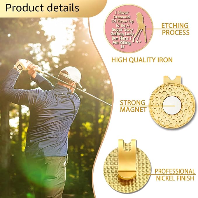 Pink Golfer Ball Marker with Magnetic Hat Clip, Funny Golf Accessories Gifts - Image 3