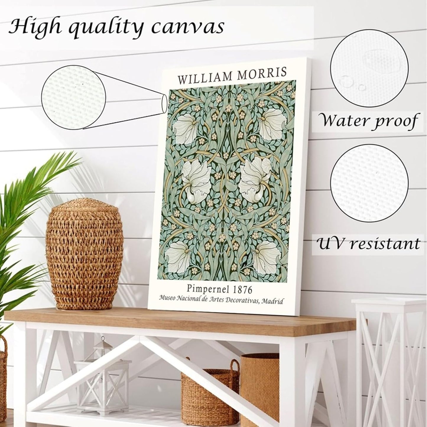 Induslyfe Framed Flower Wall Art Canvas Decor Set of 3, William Morris Wall Art Framed Prints Posters Mid Century Modern Art, Aesthetic Floral Botanical wall art for bedroom living room bathroom 12x16