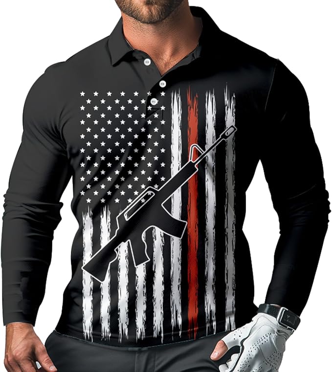 Men's Long Sleeve Golf Shirt Quick Dry 3 Button Work Fishing Outdoor Casual by SQPO