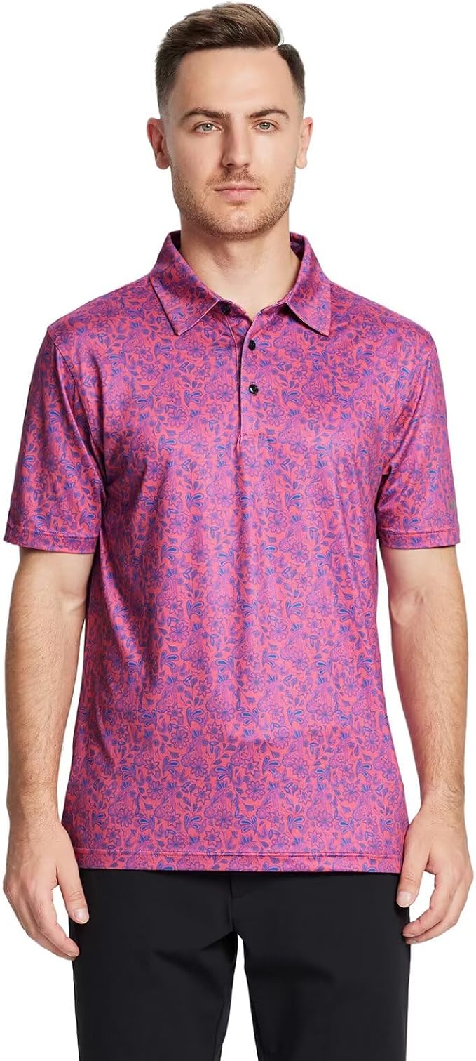 Golf Shirts for Men Dry Fit Short Sleeve Print Performance Moisture Wicking - Image 2