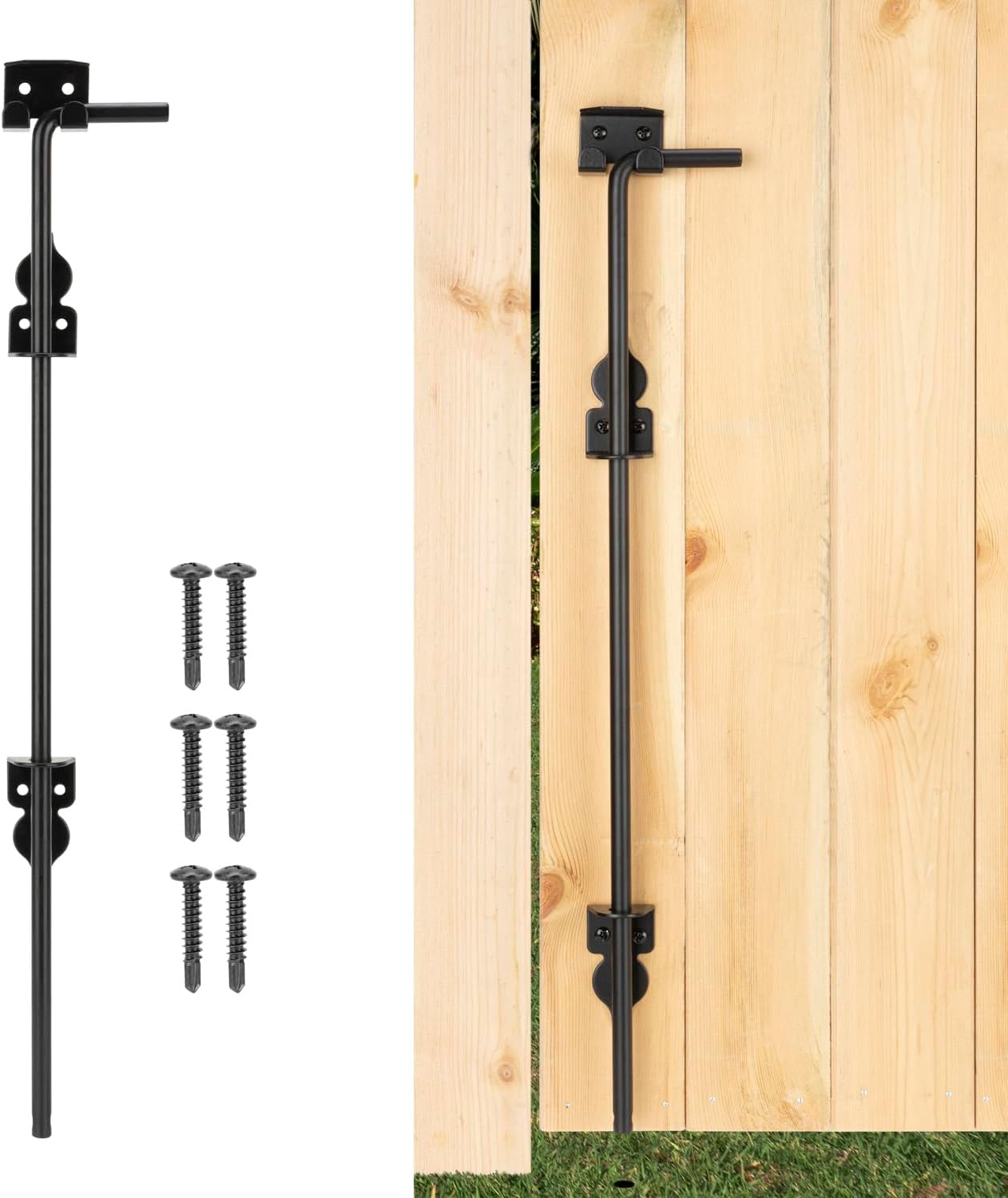 24" Cane Bolt Heavy-Duty Drop Rod for Gate, Gate Ground Latch for Wooden Fences Metal Gates Doors, Metal Gates Doors Stopper for Gate Ground, Wrought Iron Gate Latches, Black Finish(1 Pack)