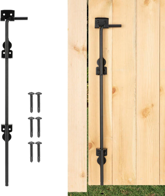 24" Cane Bolt Heavy-Duty Drop Rod for Gate, Gate Ground Latch for Wooden Fences Metal Gates Doors, Metal Gates Doors Stopper for Gate Ground, Wrought Iron Gate Latches, Black Finish(1 Pack)