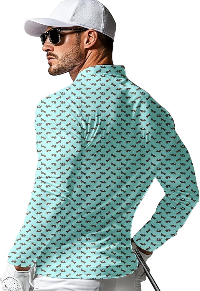 Men's Long Sleeve Golf Shirt Quick Dry 3 Button Work Fishing Outdoor Casual - Image 2