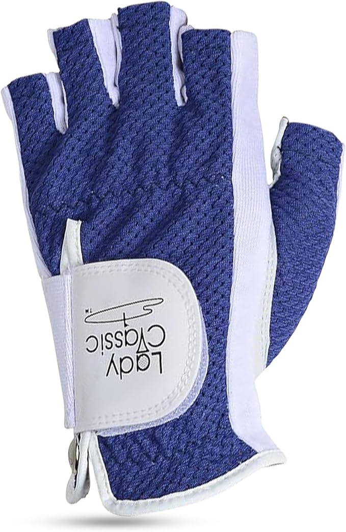 Mesh Half Golf Glove for Women – Premium Cabretta Leather Palm, Breathable Mesh by LadyClassic