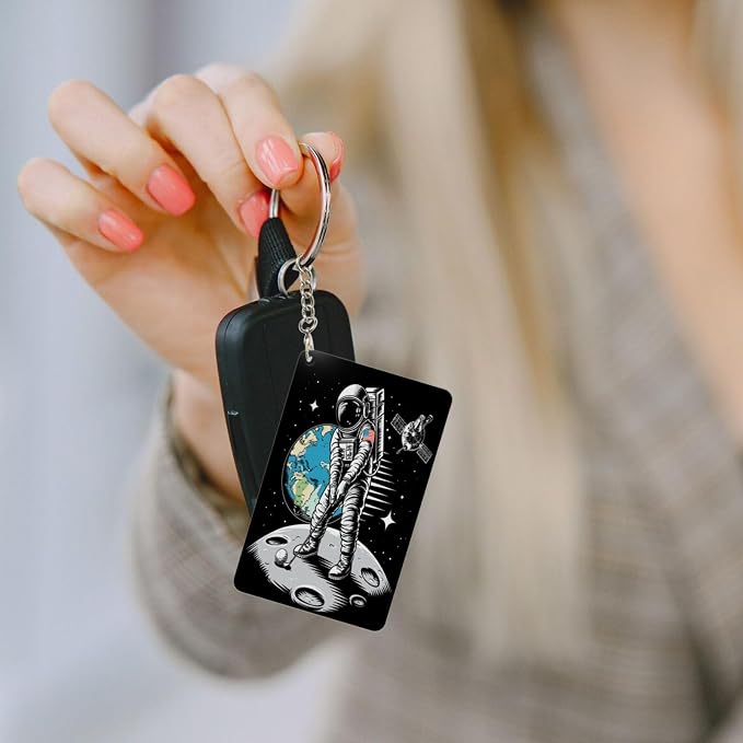 Astronaut Playing Golf Keychains Rectangular Acrylic Keychain Daily Key Ring - Image 5