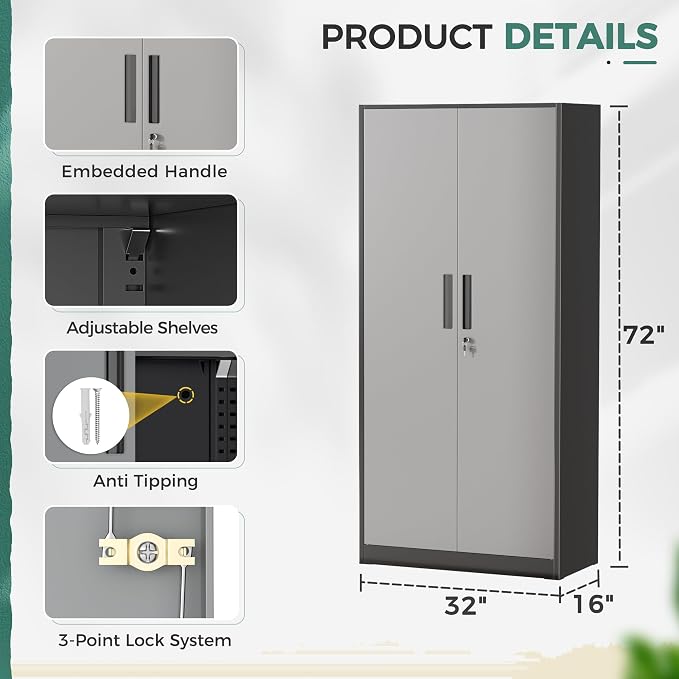 Greenvelly Metal Garage Storage Cabinet - Image 3