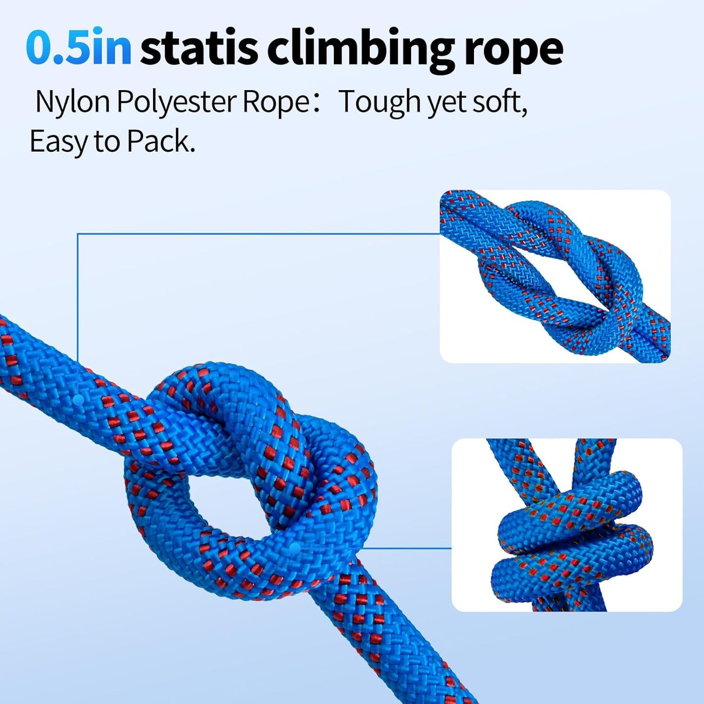 150Ft 1/2 Inch Heavy Duty Climbing Rope - for Tree Swing, Pulling, Outdoor & Gym Use (Blue)