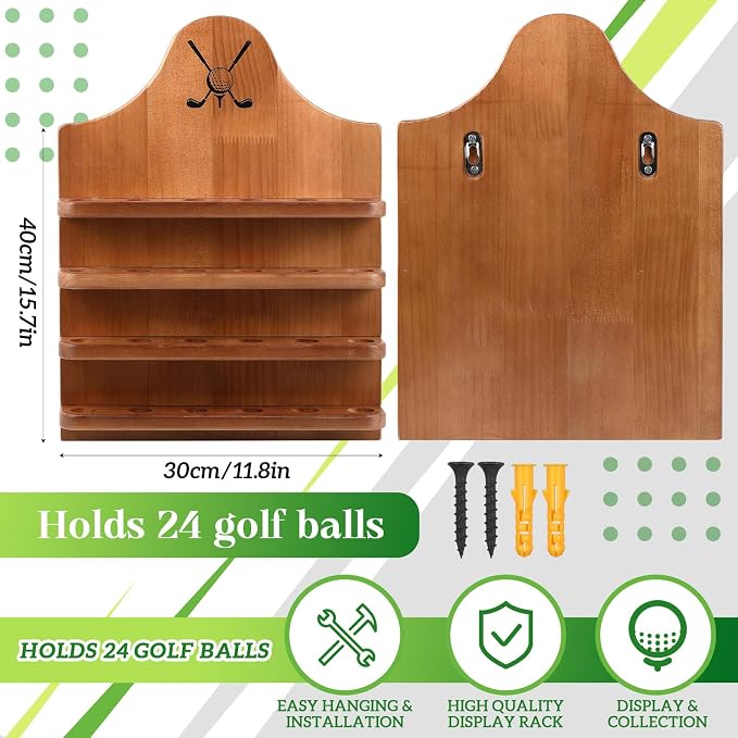 Marsui Wooden Golf Ball Display Case 24 Balls Wall Mounted Golf Ball Display - Image 2
