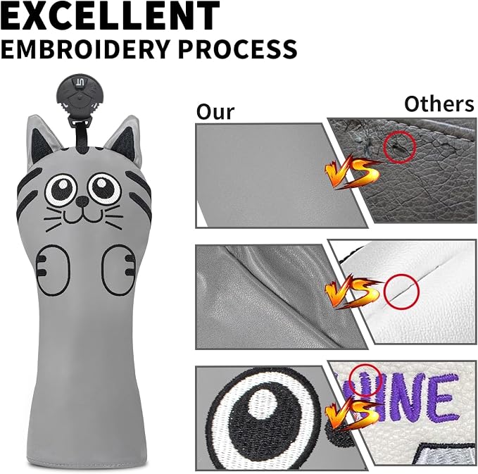Golf Kitty Head Cover Golf Club White Leather Headcovers 1pc/4pcs Set Fits - Image 5
