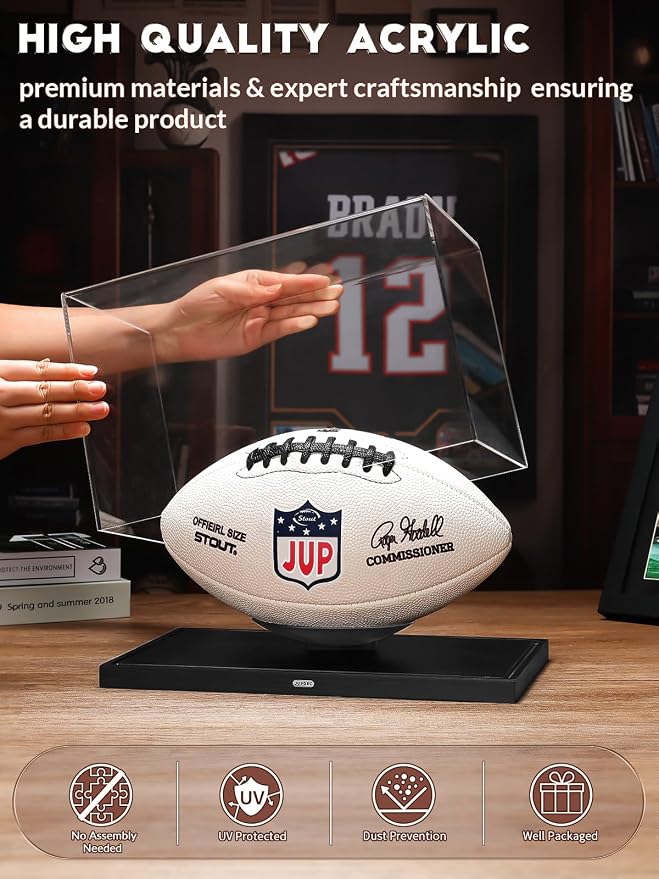 JupDec Football Display Case Full Size, Upgraded Clear Acrylic Box - Image 2