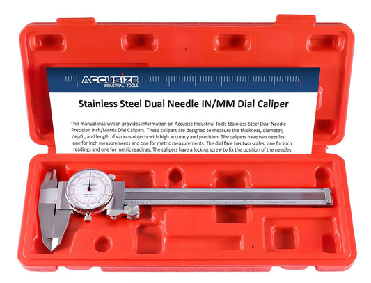 Accusize Industrial Tools 0-6''/0-150 mm by 0.001''/0.02 mm Inch/Metric Dual Needle Precision Dial Caliper Stainless Steel, P920-S236