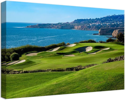 California Coastal Golf Course Wall Art for Living Room Bedroom Bathroom Home Decorations Coastal Golf Course Picture Poster Framed Artwork Canvas Prints Ready to Hang(28''H x 44''W)